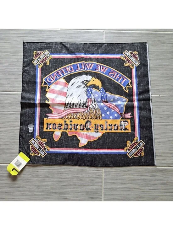 New Vintage Harley-Davidson Bandana Eagle "This We Will Defend" USA Cotton - Picture 5 of 6